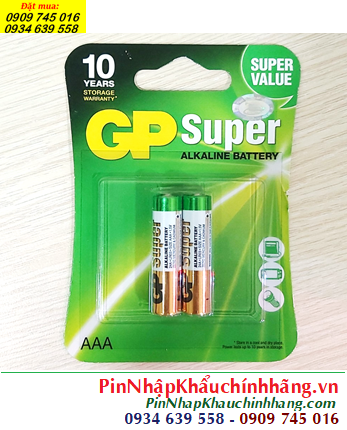 GP SUPER 24AUOJ-2U2; Pin Alkaline 1.5v AAA GP SUPER 24AUOJ-2U2 _Vỉ 2viên